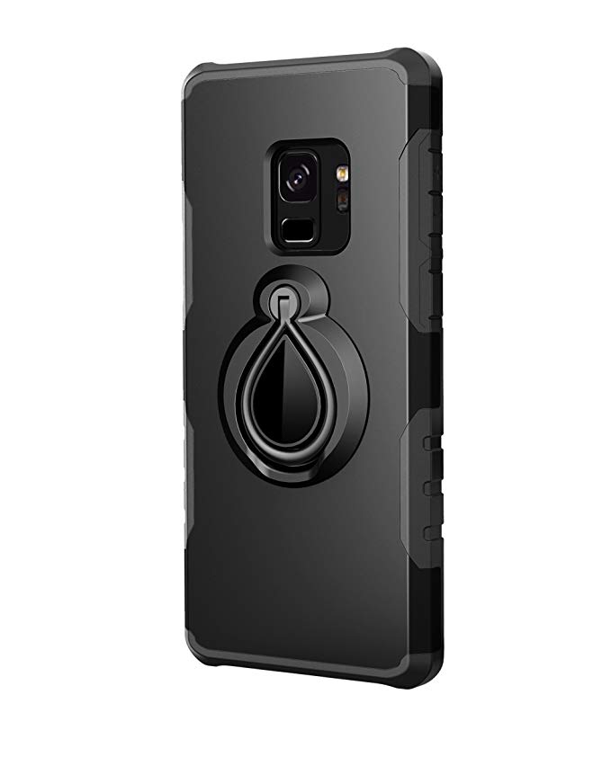 Galaxy S9 Case Kickstand, LU2000 S9 Shockproof Case Waterdrop [Ring Holder Kickstand] Dual Layer Bumper Anti-Scratch Armor Back Cover for Samsung Galaxy S9 All Version - Black
