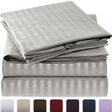 1 Bed Sheet Set - SALE - HIGHEST QUALITY Brushed Microfiber Striped 1800 Bedding - Wrinkle Fade Stain Resistant - Hypoallergenic - LIFETIME MONEY BACK - Mellanni Queen Gray  Silver