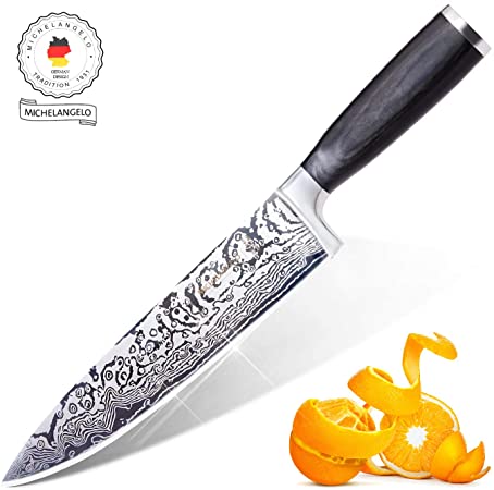 MICHELANGELO Super Sharp Professional Chef's Knife with Etched Damascus Pattern, High Carbon Stainless Steel Japanese Knife, Chef Knife for Kitchen - 03