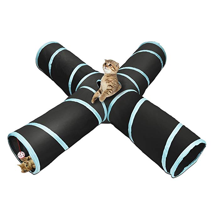 Cat Tunnel Pet Toy Tunnel 4 Way Collapsible Cat Tube Crinkle Pop Up Tunnel Set Pet Toys