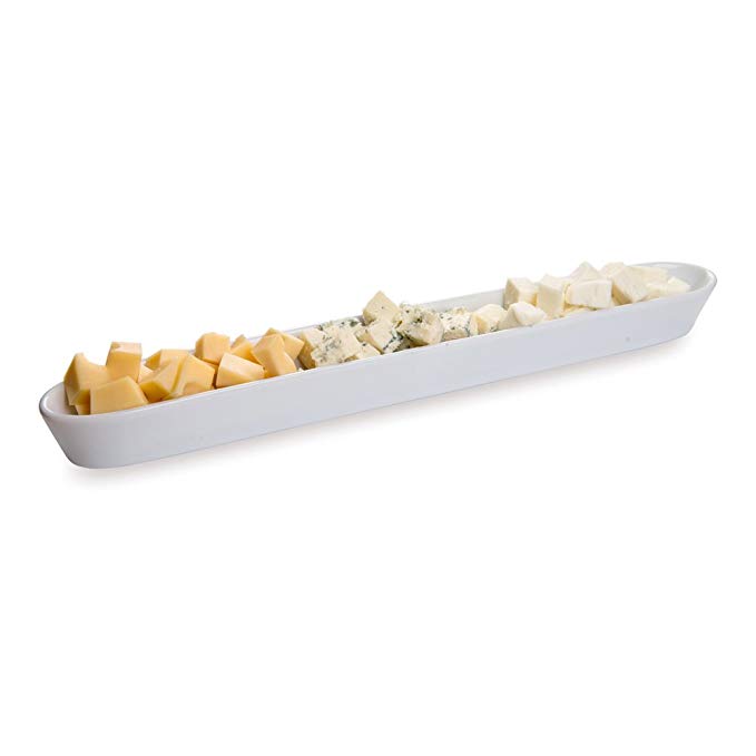 White Porcelain Olive Plate, Cheese Plate, Party Plate, Tray - 16 Inches Long - 14 oz - 1ct Box - Restaurantware