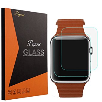 [2-Pack] Apple Watch Screen Protector 38MM,PEYOU® Premium Tempered Glass Screen Protector for Apple Watch 38MM Series 3 2017/Series 2 2016/Series 1 2015 All Models