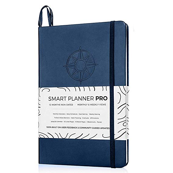 Smart Planner Pro 2019-2020 - Tested & Proven to Achieve Goals & Increase Productivity, Time Management & Happiness - Daily Weekly Monthly Planner with Gratitude Journal, Hardcover, Undated (Blue)