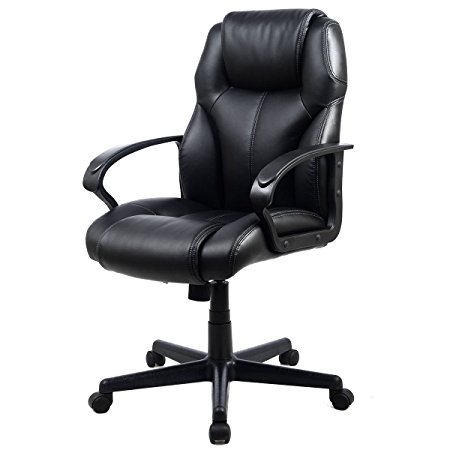 Giantex Pu Leather Chair Ergonomic High Back Office Chair Executive Computer Desk Task Chair Black