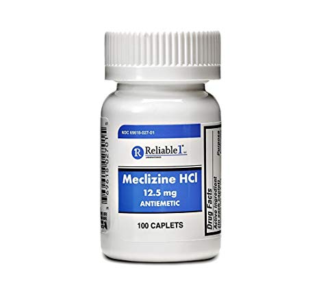 RELIABLE 1 LABORATORIES Meclizine HCL 12.5 mg Caplets - Prevent nausea, vomiting, and dizziness caused by motion sickness (100 Caplets, 1 Bottle)