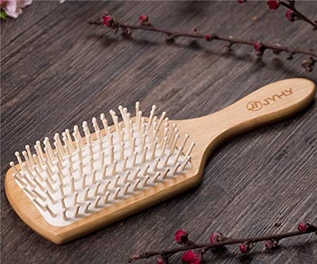 JYHY Keratin Oil Infused Natural Wooden Massage Hair paddle Brush/Beauty SPA Massager Massage Comb/Big Size Hair Detangler Brush Improve Hair Growth,White Wood Pins
