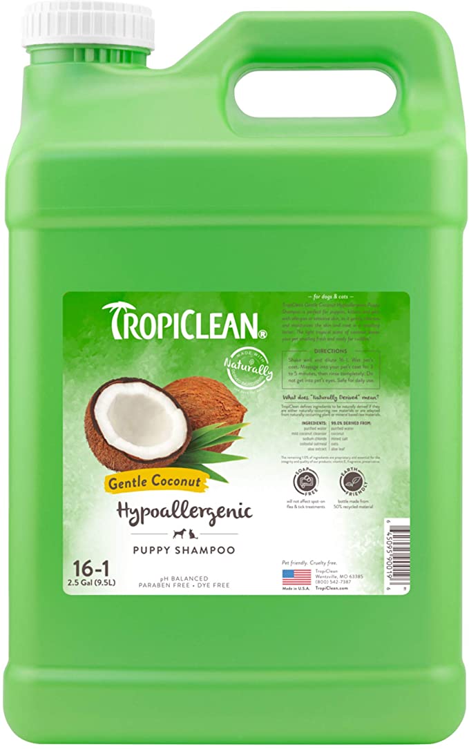 TropiClean Aloe & Coconut Deodorizing Shampoo for Pets, 1 gal - Helps Effectively Eliminate Dog and Cat Odors, Made in The USA