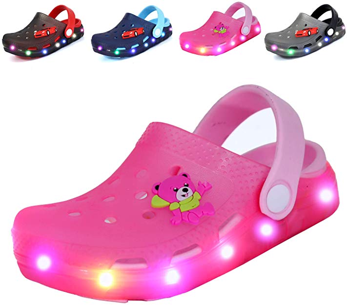 Nishiguang Kids Cute LED Flash Lighted Garden Shoes Clogs Sandals Children Boys Girls Toddlers Summer Breathable Slippers