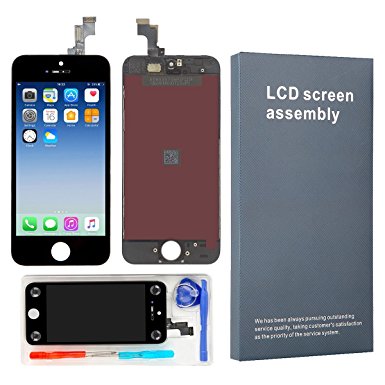 KAICEN Touch Screen Replacement LCD Digitizer Frame Assembly Full Set with Tools and Professional Glass Screen Protector For iPhone 5s Black 4.0 inches