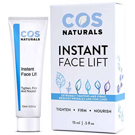 COS Naturals INSTANT FACE LIFT Tighten Firm And Nourish Natural & Organic Ingredients Anti Wrinkle Cream Remove Signs of Aging Fine Lines Eye Puffiness Dark Circles Bags, 15ml 0.5 Oz