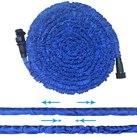 SLDL Expandable Water Hose, Upgraded Lightweight 75ft Garden Hose with Double Layer Latex Retractable Collapsible, On/Off Valve, Extra Strength Fabric Flexible Expanding to 3 Times, Blue