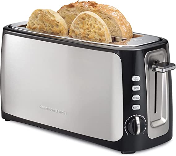 Hamilton Beach 4-Slice Toaster with Long-Slots Sure-Toast Technology, Bagel & Defrost Settings, Auto-Shutoff, Stainless Steel (24820)