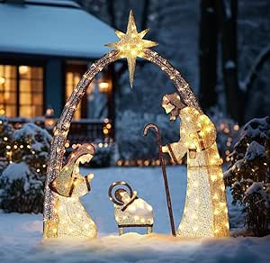 5.5FT Christmas Outdoor Lighted Nativity Scene, Outdoor Nativity Scene Christmas Decoration, Christmas Family Yard Decoration, Christmas Outdoor Courtyard Waterproof Decor (Gold)