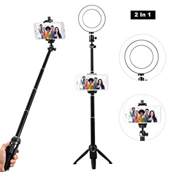 Abdtech 6 Inch Selfie Ring Light with Tripod Stand for YouTube Live Stream Makeup, Led Ring Lights Kits with Cell Phone Holder Wireless Bluetooth Compaticable with iPhone Xs Max XR 7 8 Plus Andriod
