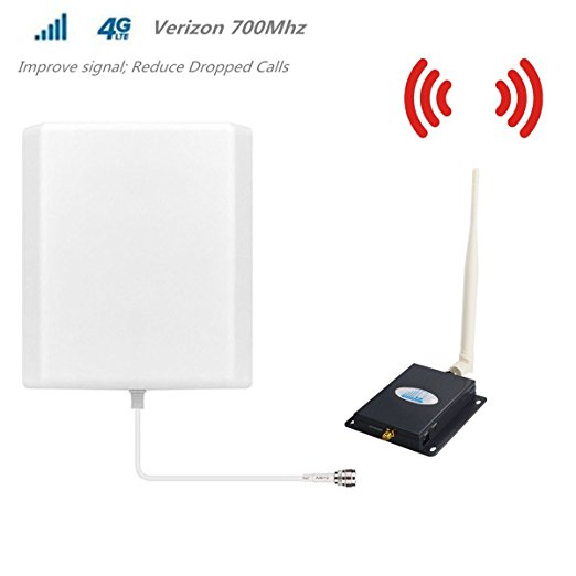 Cell Phone Signal Booster 4G Lte Verizon Cell Signal Booster HJCINTL Band 13 700Mhz FDD Home Mobile Phone Signal Repeater Amplifier Kit with Panel/Whip (black)