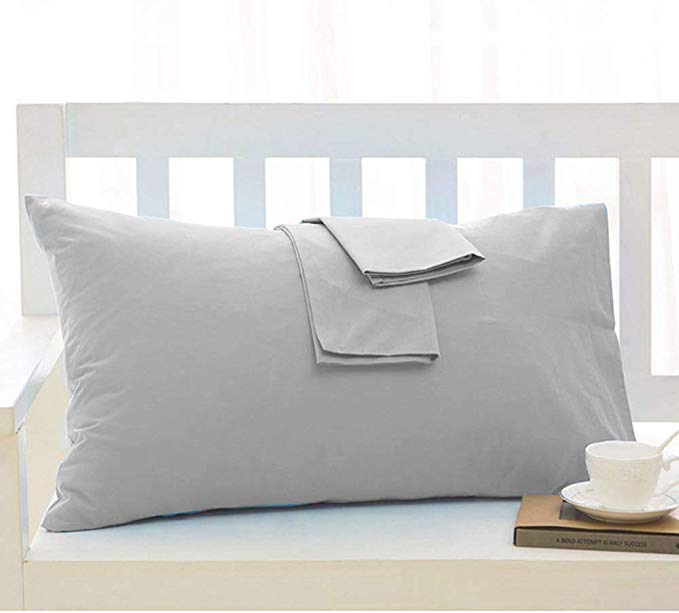 beddingstar Travel Pillowcase 12x16 Size Set of 2 Envelope Style Toddler Pillowcase 600 Thread Count 100% Egyptian Cotton Pack of 2, Travel Pillow Cover Silver Grey Solid Envelope Closer