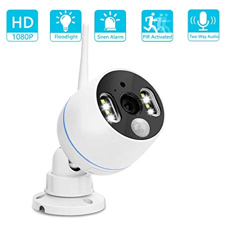 YESKAMO Outdoor Security Camera 1080P Home Camera System Waterproof Wireless CCTV Camera with Floodlight, Siren Alarm,Two Way Talk, Color Night Vision, Motion Detection 32GB TF Card Included