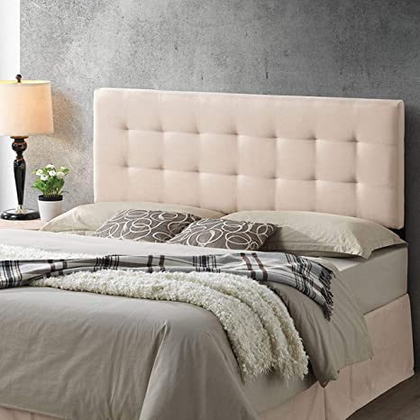 Poly and Bark Guilia Square-Stitched Headboard, Queen Size, Peachy Beige