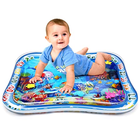 Tummy Time Baby Water Mat with Squeaker, Upgraded Larger Size Baby Water Mat, 3 Months  Baby Gift Toy, 39×31 Inches…