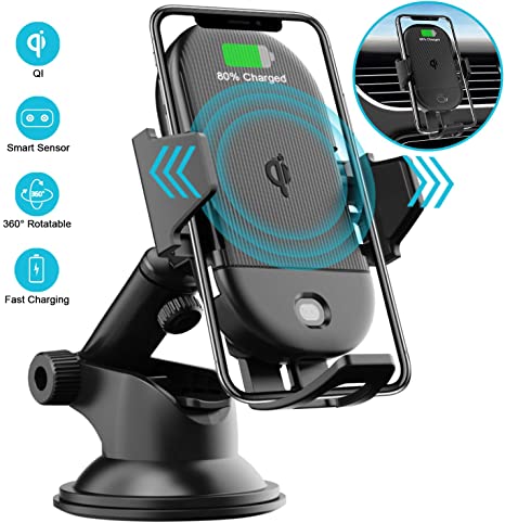 LETSCOM Wireless Car Charger Auto-Clamping,15W Qi Fast Charging Car Charger Mount, Windshield Dashboard Air Vent Phone Holder for iPhone 11Pro/Max/XR/11/X/8, Samsung S10/S10 /S9/S9 /S8/S8