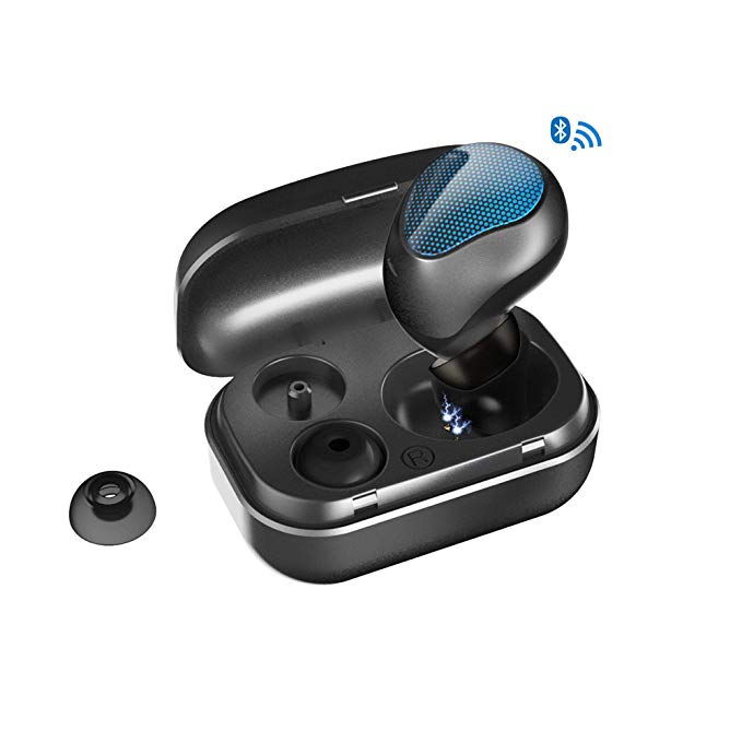 Wireless Earbud True Bluetooth 4.2 Touch Single Mini Invisible Sport Headphone HiFi Stereo Earphones in-Ear IPX7 Wateproof 6Hr Playtime with Mic and Charging Case for iPhoneX/Xs Max,Samsung (Blue)