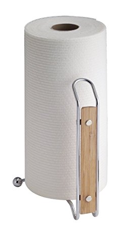 mDesign Paper Towel Holder for Kitchen Countertops - Bamboo/Chrome