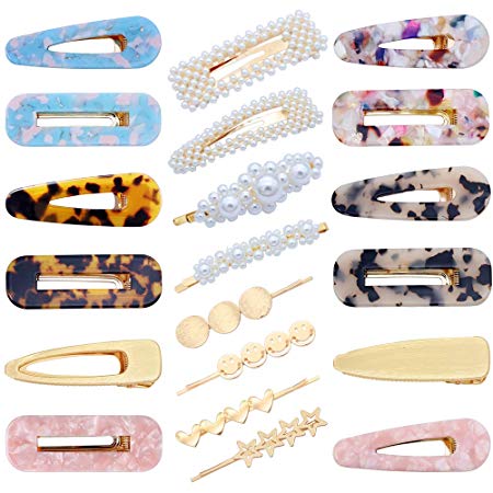 20 PCS Pearls Hair Clips Acrylic Resin Hair Barrettes Hollow Geometric Hair Clip Hairpins for Women and Ladies Headwear Styling Tools