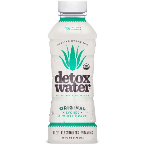 detoxwaterTM Bioactive Aloe Water Original Lychee & White Grape 16 Fluid Ounces, Pack of 6