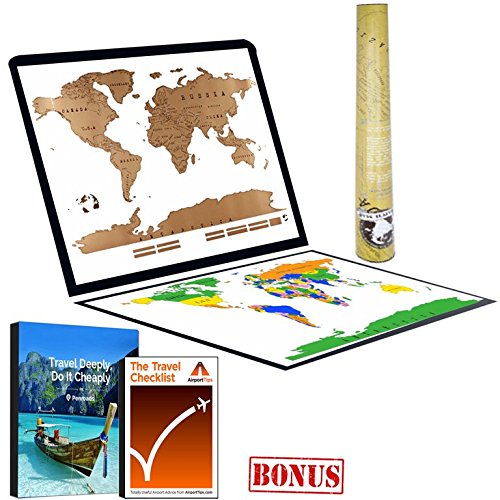 Premium Scratch Off World Map, Large(34.64x20.47inches) Personalized -Deluxe Travel Edition Map. Helps You Mark Places You’ve Been to Very Easily, Great Gift for Any Traveler, 2-Bonus Ebooks