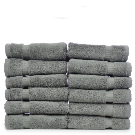 Luxury Hotel and Spa Towel 100 Genuine Turkish Cotton Wash Cloth  - Set of 12 Gray