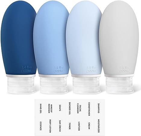 100ml Silicone Travel Bottle, Opret 4 Pack Leak Proof Refillable Squeezable Containers with Lable 3.4oz for Shampoo, Conditioner and Toiletries, BPA Free and TSA Approved