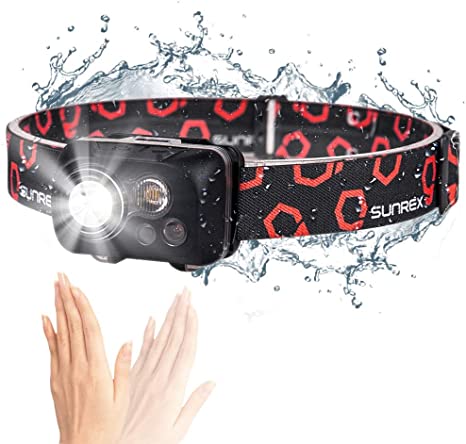 Headlamp Flashlight, 300 Lumens 5 Mode IPX8 Water Resistant, White LED Headlight Motion Sensor Head Lamp - Comfortable Headband, Perfect for Runners & Hard Hat Workers, 3 x AAA Batteries Included