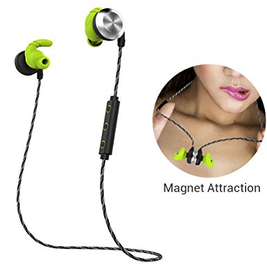 SUPVIN U2 Bluetooth Headset Magnet Attraction V4.1 Wireless Earbuds Earphones, Sweatproof Hands Free In-Ear Headphones with Microphone Stereo for Running Sports Workout Gym & Fitness Exercise