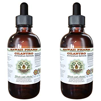 Cilantro Alcohol-FREE Liquid Extract, Organic Cilantro (Coriandrum Sativum) Dried Leaf Glycerite Hawaii Pharm Natural Herbal Supplement 2x2 oz