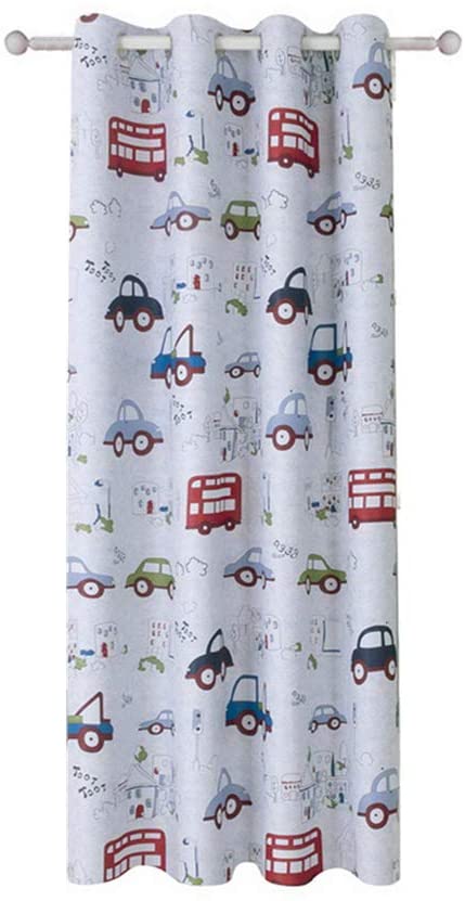AiFish 1 Panel Cartoon Cars and Bus Printed Kids Room Semi-Blackout Curtains Room Darkening Thermal Insulated Window Panel Drapes for Boys Girls Bedroom W52 x L84 inch