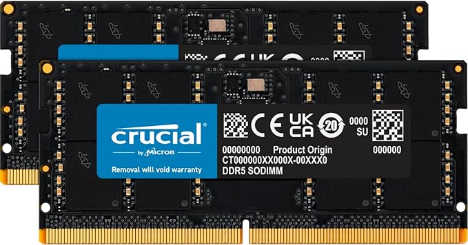 Crucial DDR5-4800 SODIMM CL40 (16Gbit) RAM, 64 GB Kit (2x32GB)