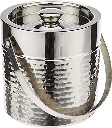 Chef Craft Hammered Double Walled Ice Bucket, 2 quart volume, Stainless Steel