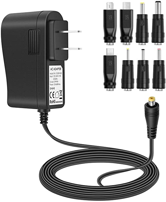 Aisilk Replacement AC/DC Adapter 5V 1A 2A 2.5A 3A Power Supply Adapter Charger w/ 8 Tips for USB Hub, TV Box, HDMI Switcher, Tablet, CCTV Camera, BT Speaker, GPS, Toys, Webcam, Router and More 5V Electronics