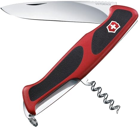 Victorinox Ranger Grip 52 Swiss Army Pocket Knife, Large, Multi Tool, 5 Functions, Locking Blade, Red/Black