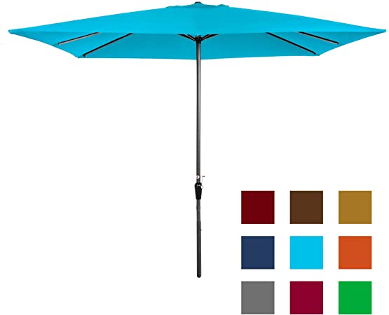 Best Choice Products 8x11ft Rectangular Patio Umbrella w/Crank, Fade-Resistant 210G Polyester Fabric - Light Blue