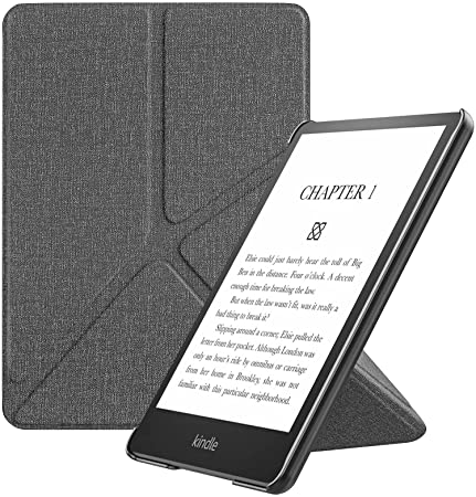 MoKo Case for 6.8" Kindle Paperwhite (11th Generation-2021) and Kindle Paperwhite Signature Edition, Origami Standing Shell Cover with Magnetic PC Back Cover for Kindle Paperwhite 2021, Denim Gray