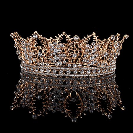 FUMUD Bridal Jewelry Baroque Tiara Crown Women Vintage Headband Rhinestone Crystal Crown