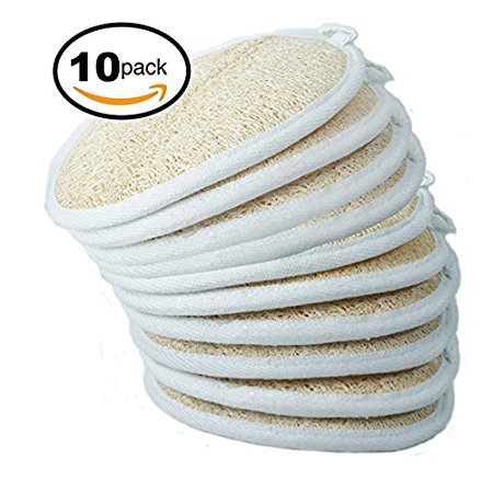Exfoliating Loofah Pads (Pack of 10) Large Size 4x6 - 100% Natural Luffa and Terry Cloth Materials Sponge Scrubber Brush Close Skin For Men and Women