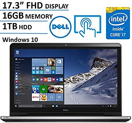 2017 Dell Inspiron 17.3 Inch Full HD (1920 x 1080) Touchscreen Signature Edition Laptop, Intel Core i7-6500U 2.5 GHz, 16GB DDR4, 1TB HDD, DVD  /-RW, 802.11AC, Bluetooth, HDMI, Win 10 - Silver