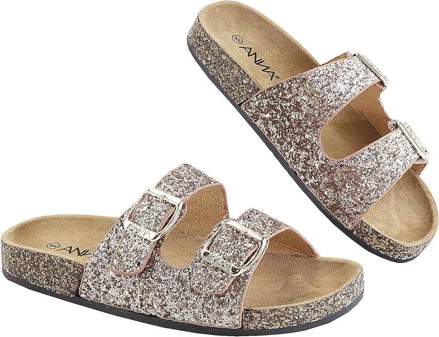 Glory Women's Slide Sandals Cork Footbed Double Buckle