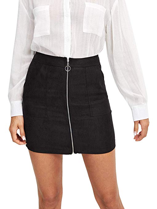 SheIn Women's Vintage Zipper Up Mini Bodycon A Line Short Skirt