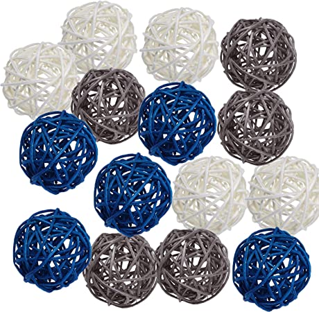 Pemalin 15pcs Big Wicker Rattan Balls -Mixed 3 Colors Decorative Balls for Bowls, Vase Filler, Coffee Table Decor, Wedding Party Centerpieces Confetti