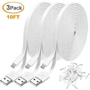 3 Pack 10FT Power Extension Cable for WyzeCam, WyzeCam Pan, KasaCam Indoor, NestCam Indoor, Yi Camera, Blink, Amazon Cloud Cam, USB to Micro USB Durable Charging and Data Sync Cord for Security Camera