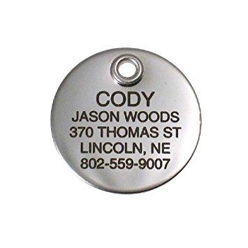 LuckyPet Pet ID Tag - Stainless Steel Round 1" Dog Tag & Cat Tag, Durable, Easy to Read Custom Engraving on Front, Reflective on Back