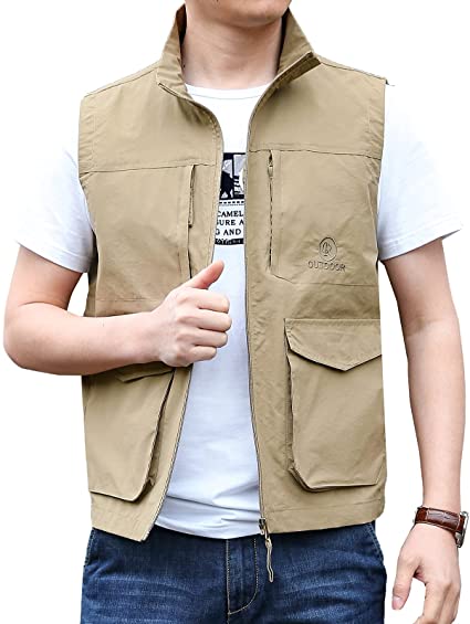 Mens Work Vest Summer Travel Photo Vest Cargo Sleeveless Jackets with Pockets